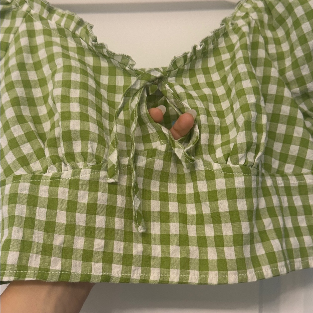 Green Gingham Women's Crop Top - Picture 5 of 6